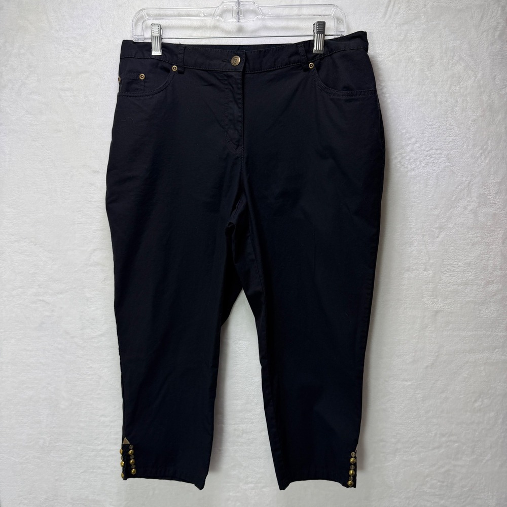 Ruby Rd Womens Size 12 Black Straight Leg Cropped Pants Gold Mature Career